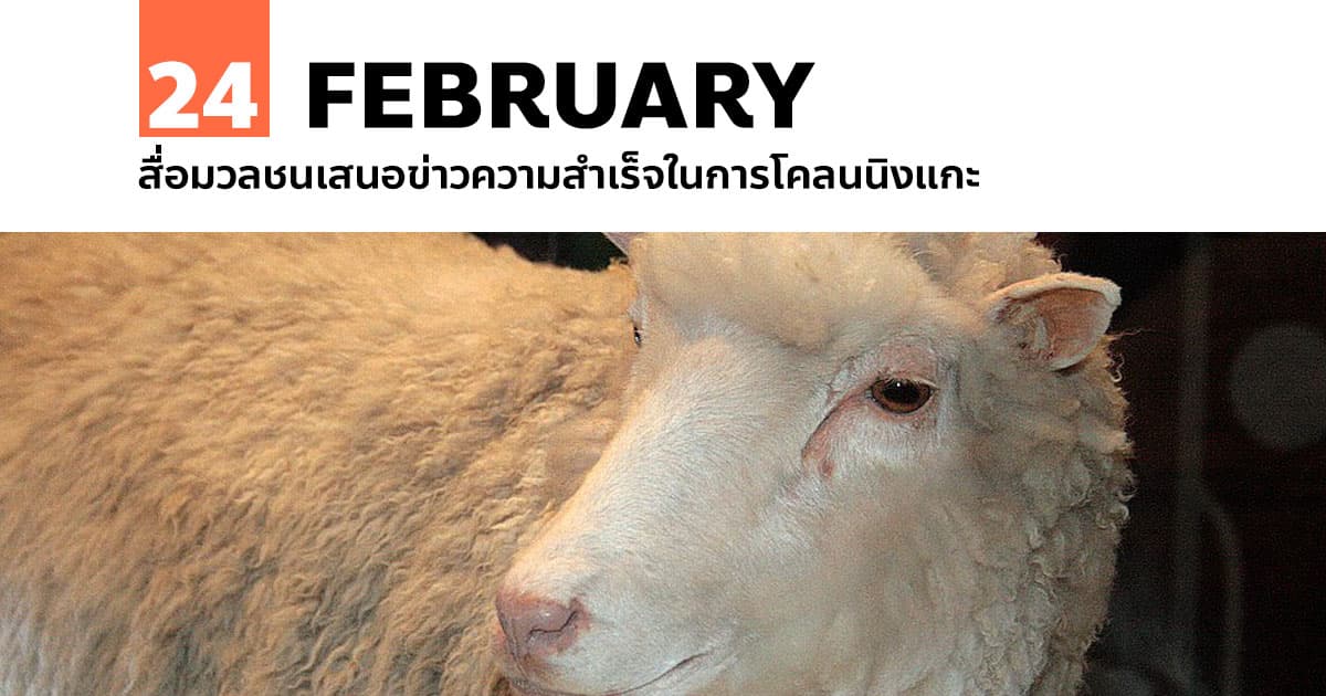 24 กุมภาพันธ์ สื่อมวลชนเสนอข่าวความสำเร็จในการโคลนนิงแกะ 1 24 กุมภาพันธ์ สื่อมวลชนเสนอข่าวความสำเร็จในการโคลนนิงแกะ