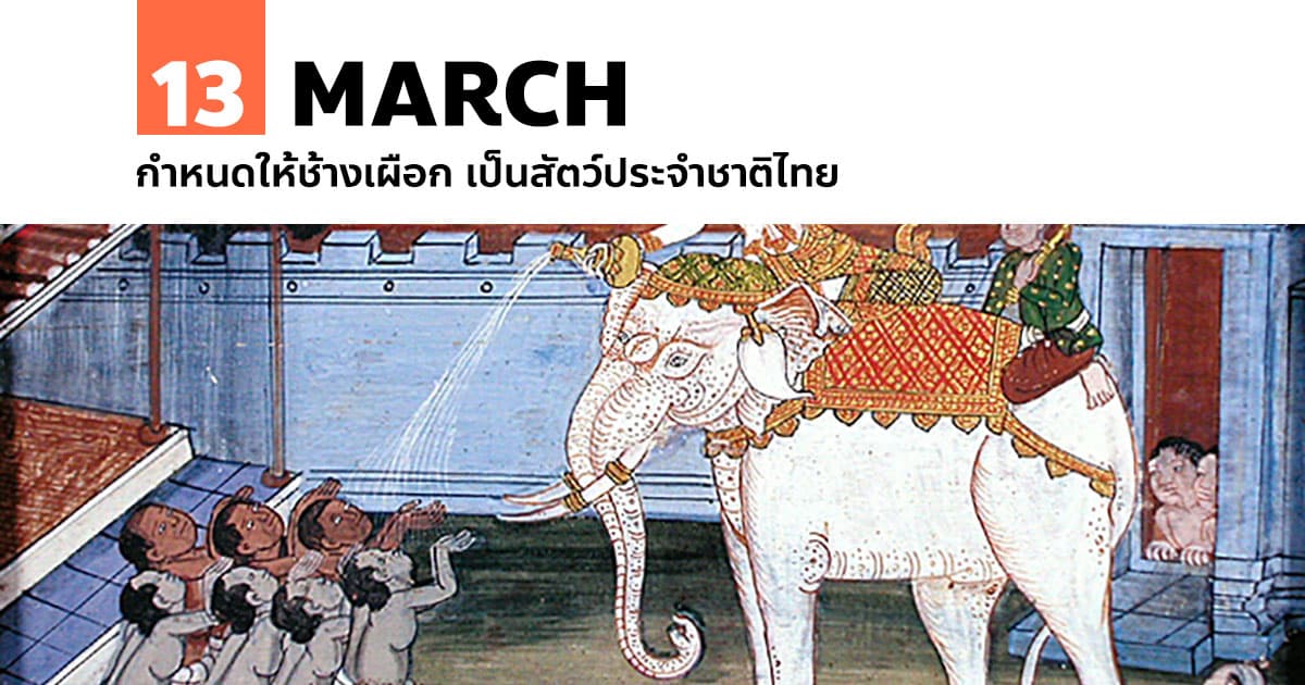 13 มีนาคม กำหนดให้ช้างเผือก เป็นสัตว์ประจำชาติไทย 1 13 มีนาคม กำหนดให้ช้างเผือก เป็นสัตว์ประจำชาติไทย
