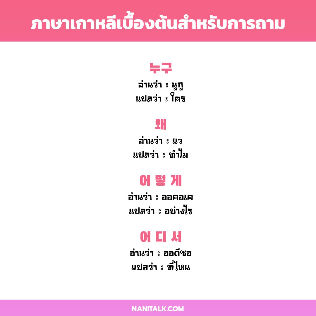 ภาษาเกาหลีเบื้องต้นสำหรับการถาม