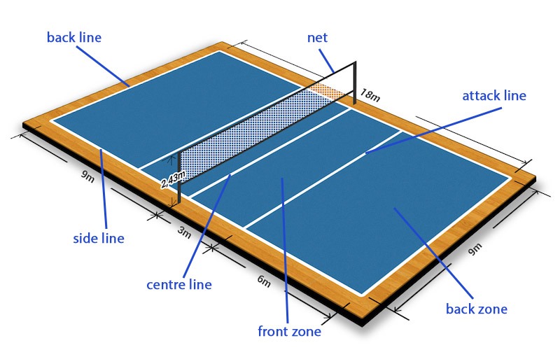 ขนาดสนามวอลเลย์บอล
