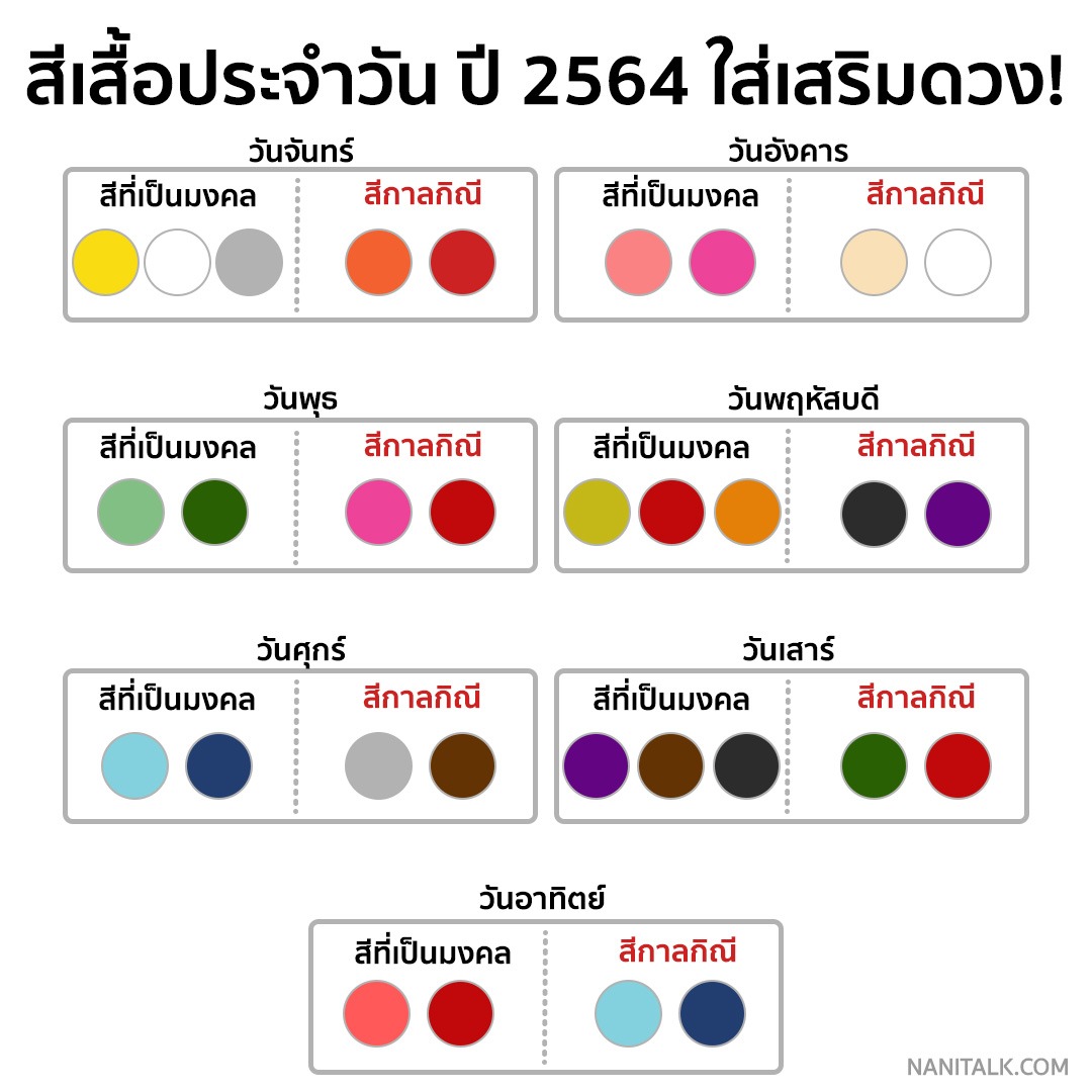 ตารางสีเสื้อประจําวัน ปี 2567 / 2021 ใส่เสริมดวง เรียกโชคลาภ!