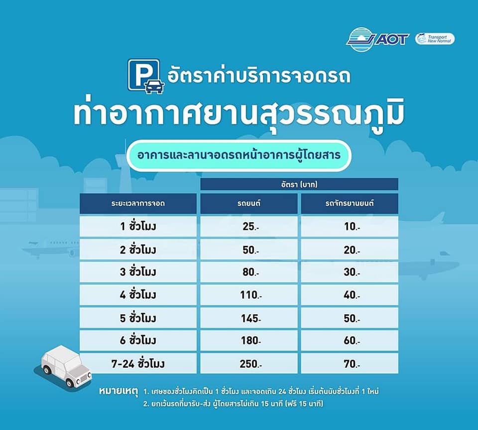 ค่าจอดรถสนามบินสุวรรณภูมิ ค่าจอดโซน 2 - 7