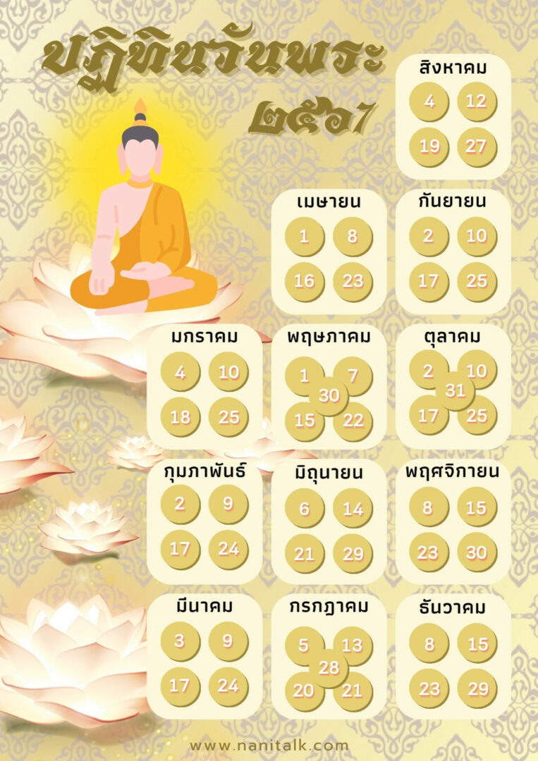 วันพระปี 2567 ตรงกับวันไหนบ้าง? วางแผนทำบุญตลอดปี!