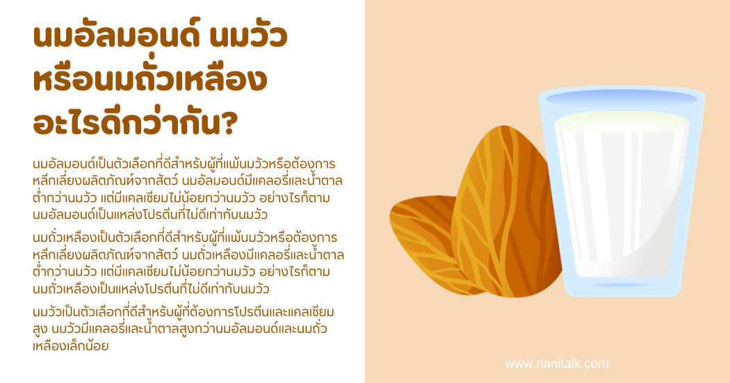 นมอัลมอนด์ นมวัว หรือนมถั่วเหลือง อะไรดีกว่ากัน?