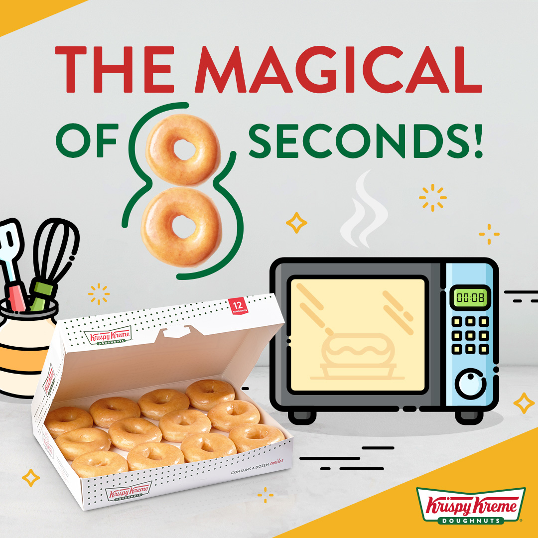 วิธีอุ่นโดนัท Krispy Kreme นำโดนัทเข้าไปอุ่นในไมโครเวฟ ด้วยความแรงไฟปานกลาง เพียง 8 วินาที