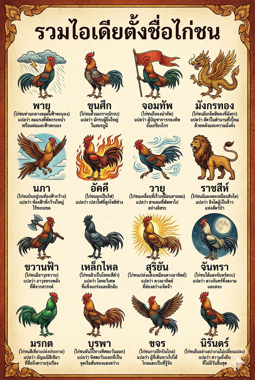 รวมไอเดียตั้งชื่อไก่ชน