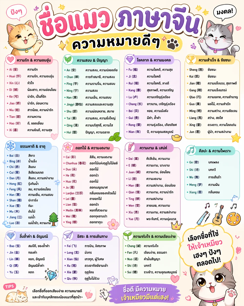 ชื่อแมวภาษาจีนความหมายดีๆ