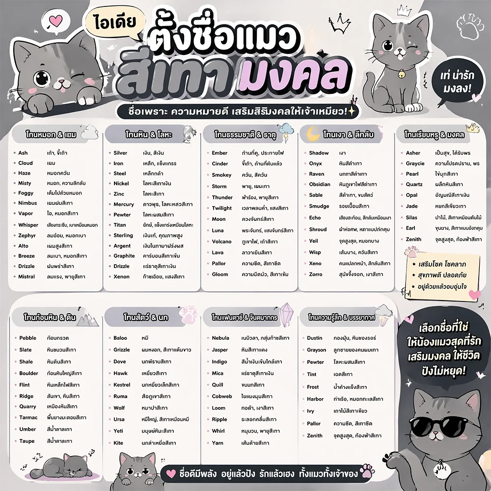 ไอเดียตั้งชื่อแมวสีเทามงคล