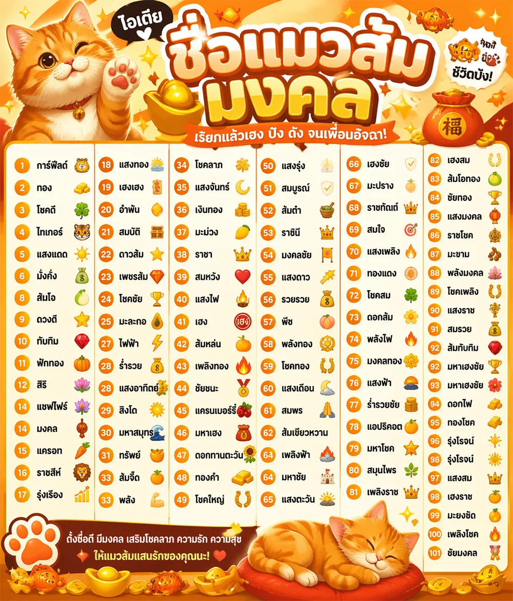 ไอเดียชื่อแมวส้มมงคล