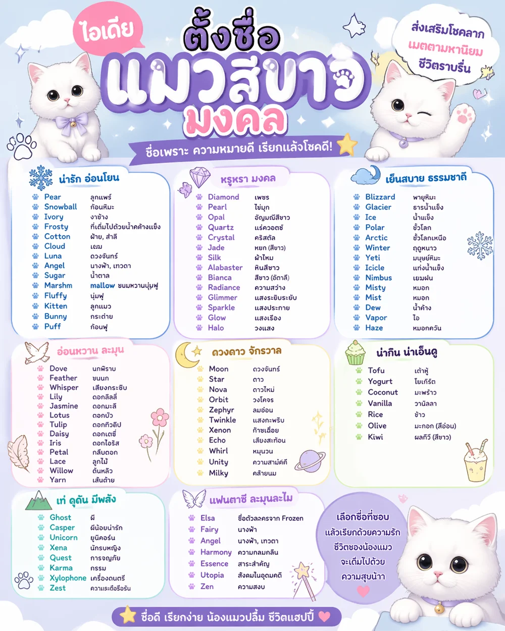 ไอเดียตั้งชื่อแมวสีขาวมงคล