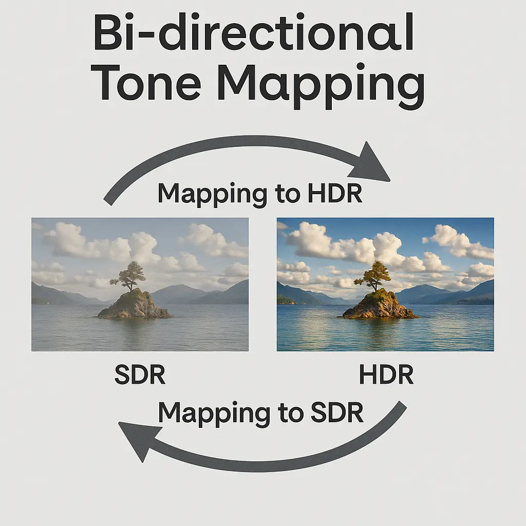 อินโฟกราฟิกแสดงการแมปโทนสองทิศทางระหว่าง SDR และ HDR
