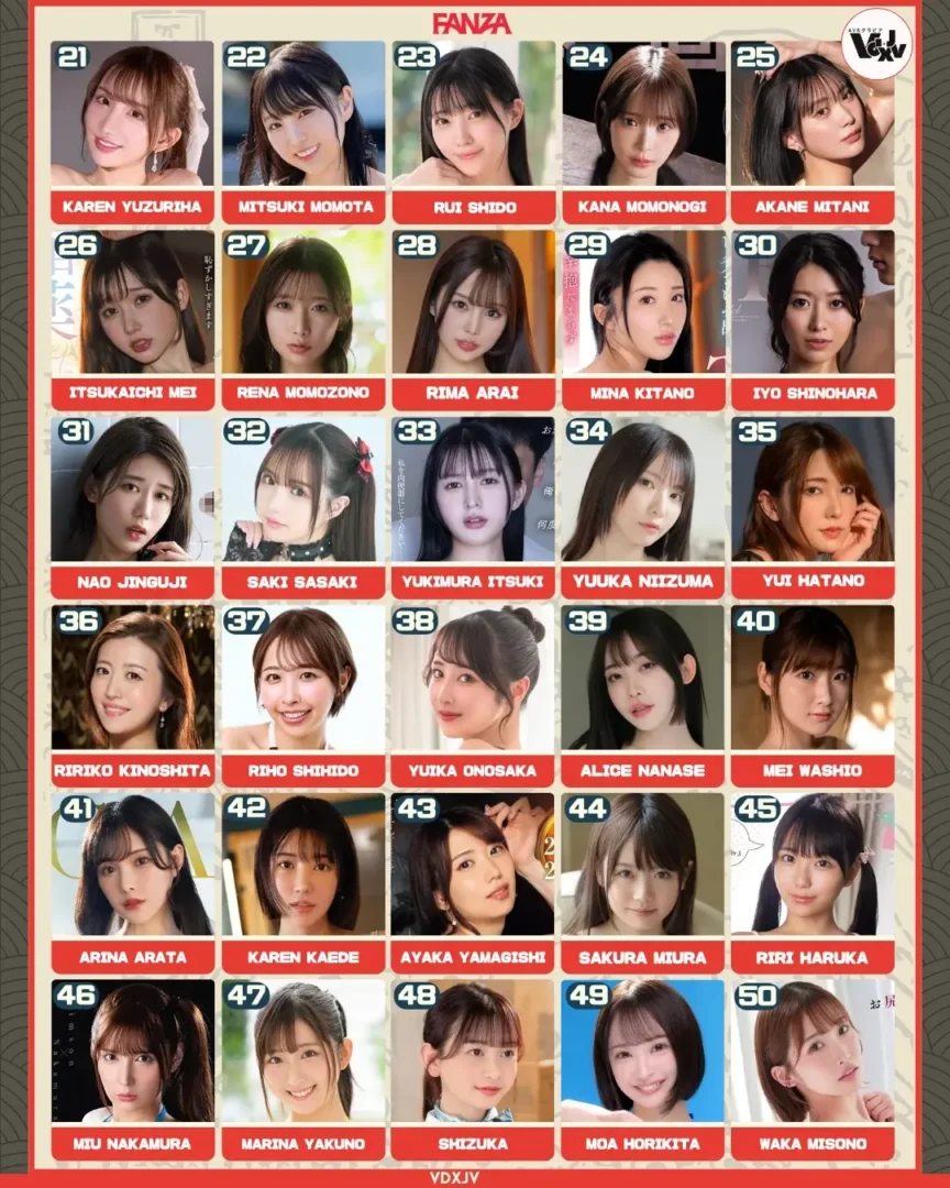 อันดับดารานางเอก AV ยอดนิยม เดือนกันยายน 2568 อันดับที่ 21-50