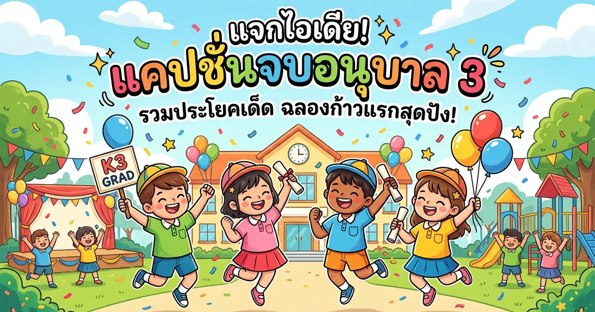 200 แคปชั่นจบอนุบาล 3 ปี %thyear% / %currentyear% น่ารัก ซึ้ง ครบ