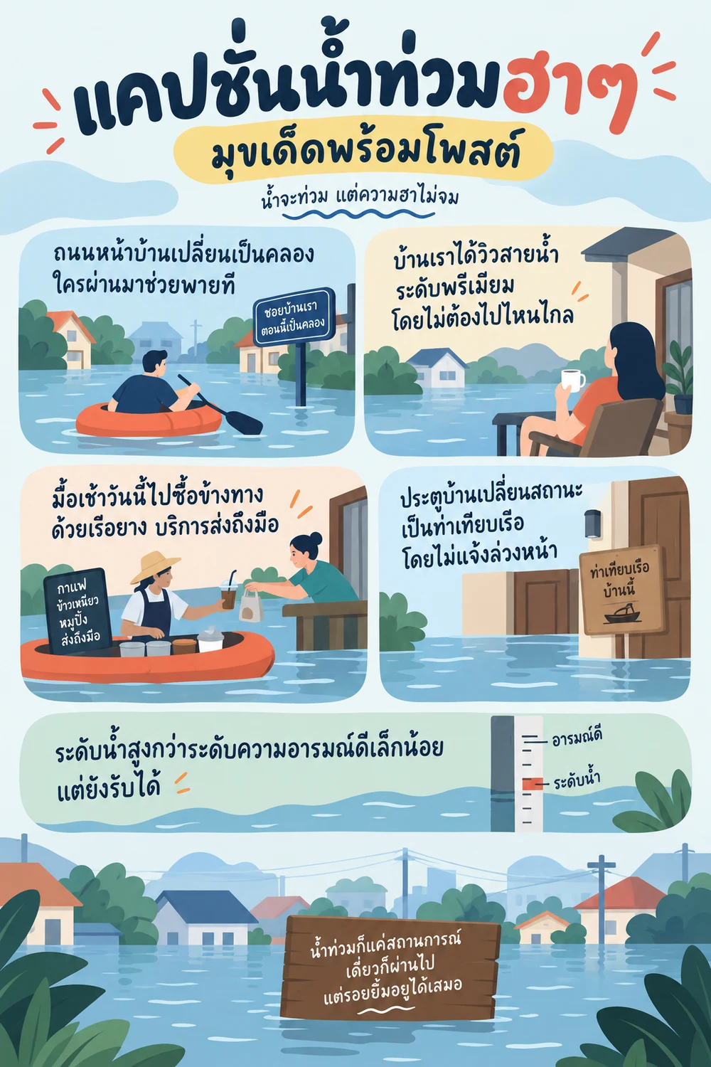 แคปชั่นน้ำท่วมฮาๆ มุขเด็ดพร้อมโพสต์