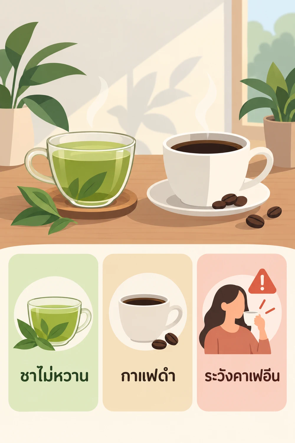 ชาเขียวและกาแฟดำ: ระวังน้ำตาลและคาเฟอีน