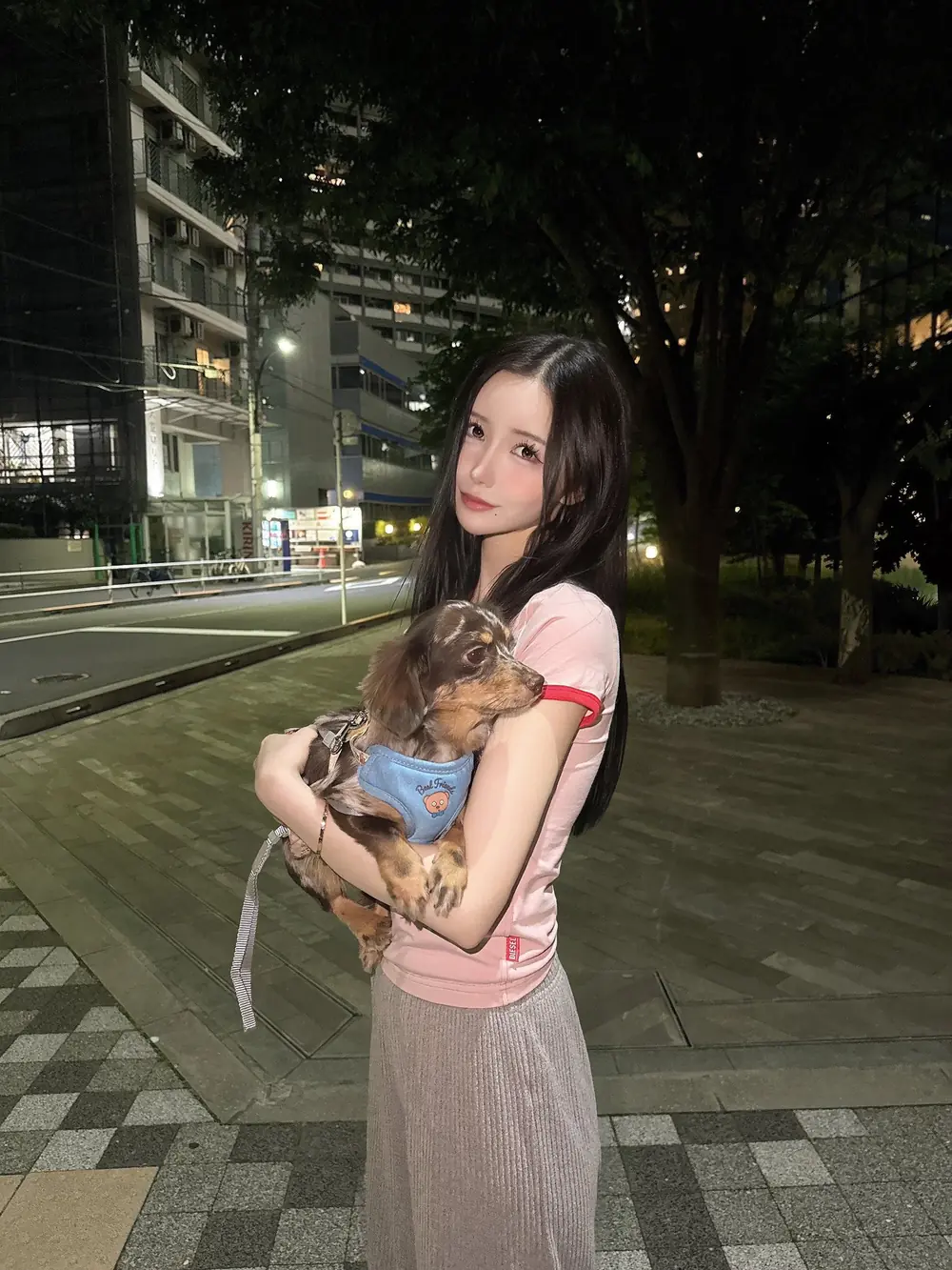 Mai Fujisaki อุ้มสุนัขในพื้นที่สาธารณะช่วงกลางคืน