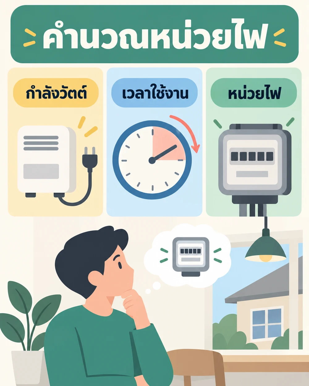หน่วยไฟคำนวณจากวัตต์และเวลา