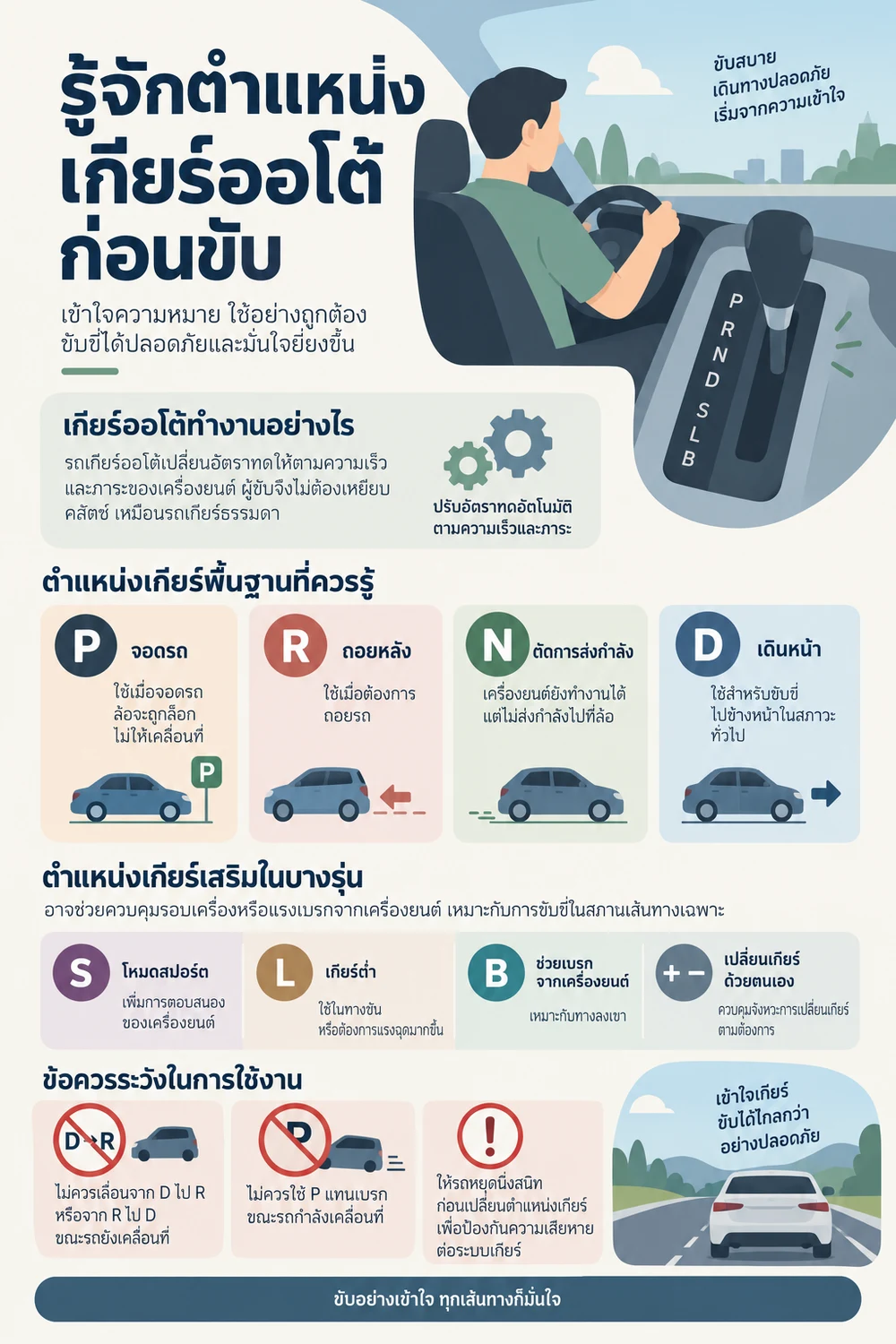 รู้จักตำแหน่งเกียร์ออโต้ก่อนขับ