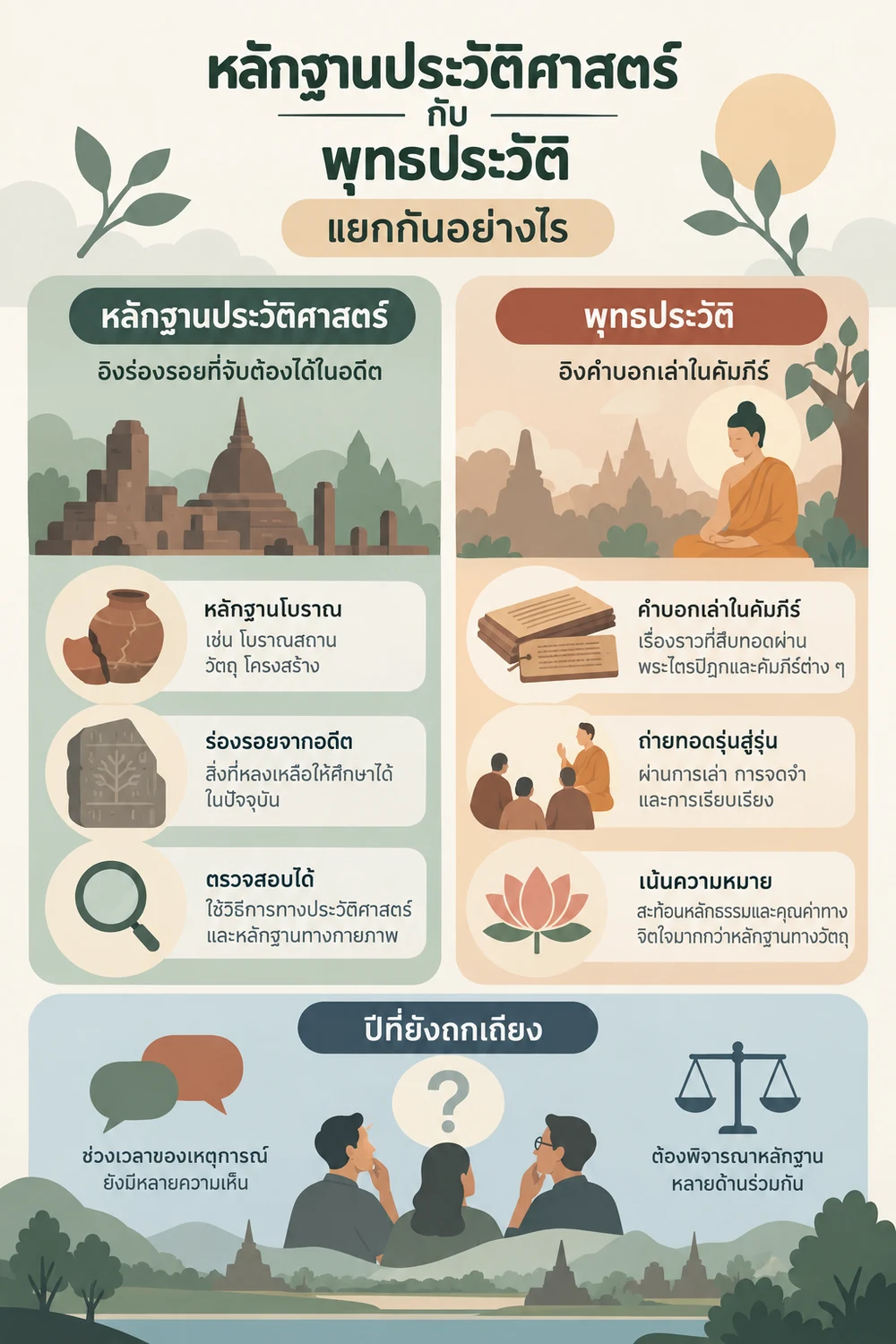 หลักฐานประวัติศาสตร์กับพุทธประวัติแยกกันอย่างไร