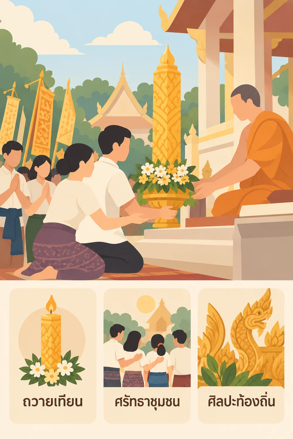 ประเพณีแห่เทียนเกี่ยวกับเข้าพรรษาอย่างไร