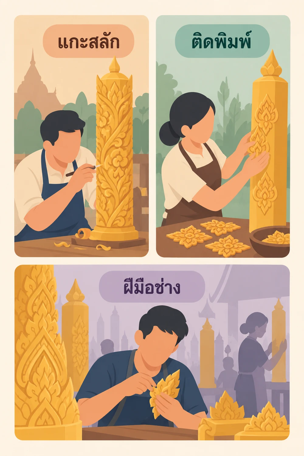 ต้นเทียนแกะสลักและติดพิมพ์ต่างกันอย่างไร