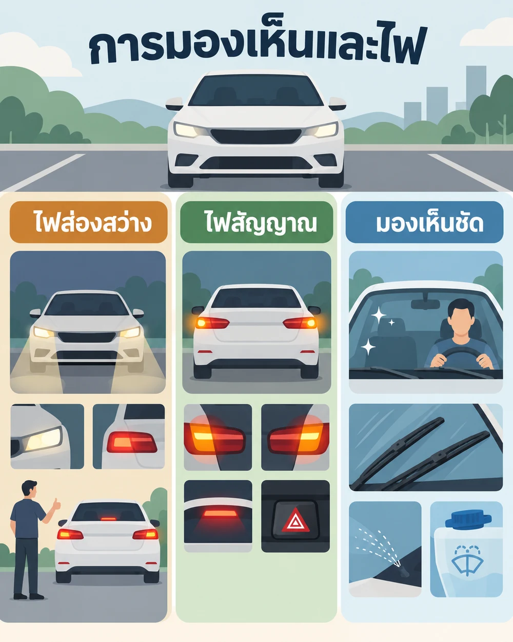 ไฟ กระจก และใบปัดน้ำฝน