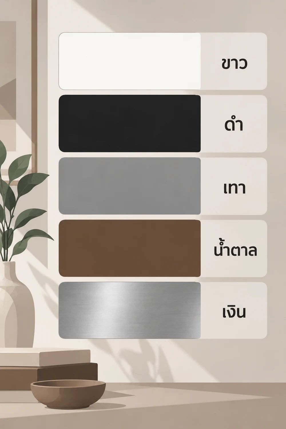 สีกลาง: ขาว ดำ เทา น้ำตาล และเงิน