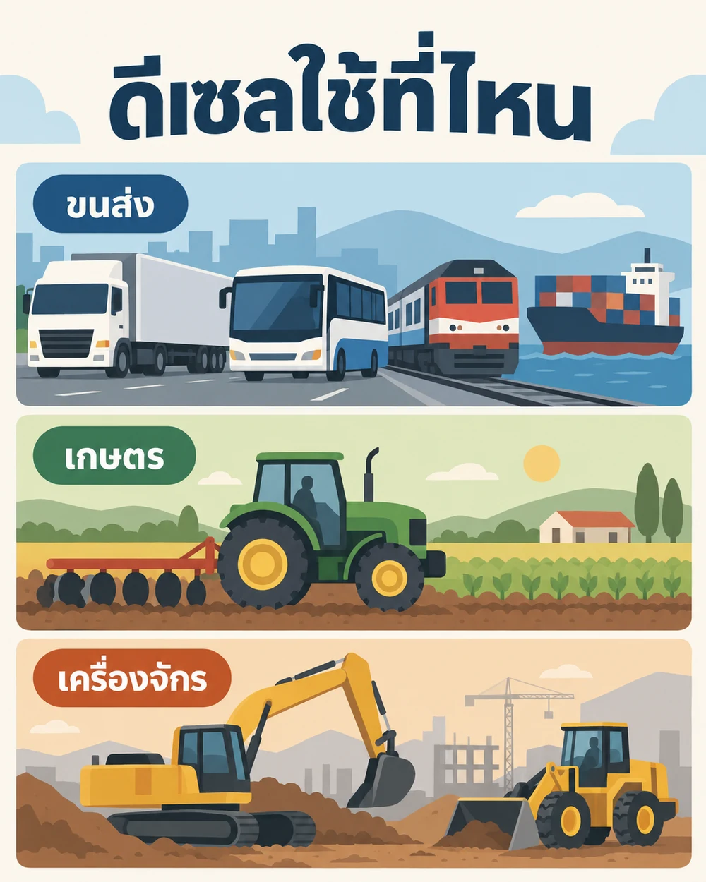 น้ำมันดีเซลใช้ในงานใดบ้าง