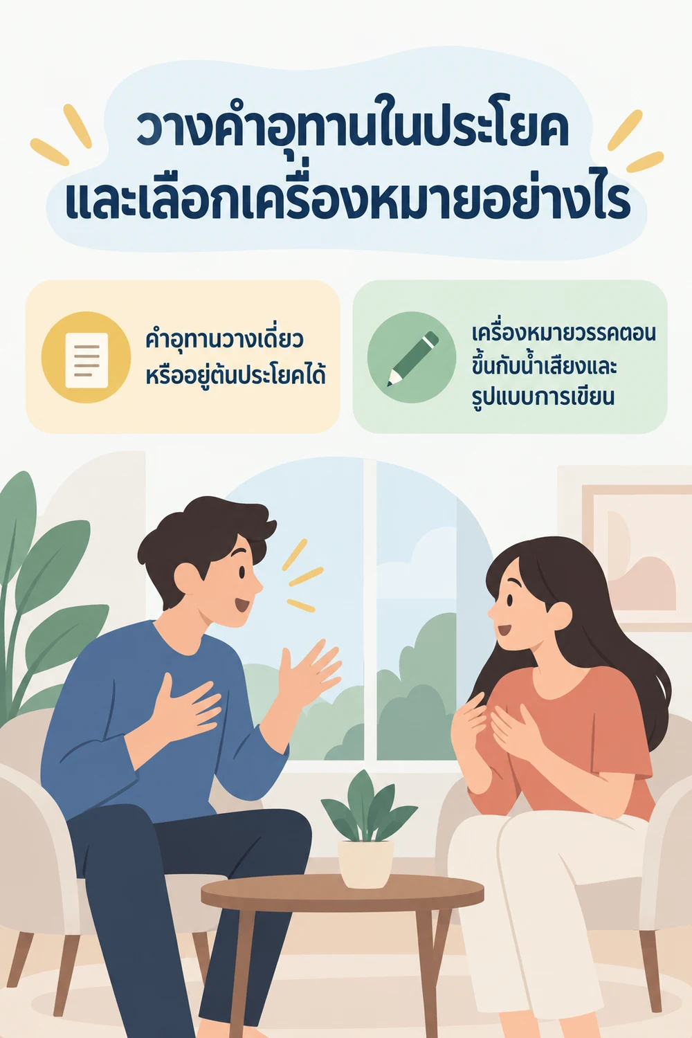 วางคำอุทานในประโยคและเลือกเครื่องหมายอย่างไร