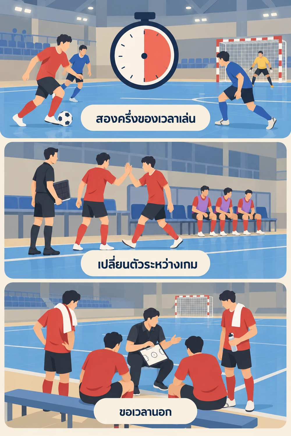 เวลาแข่งขันและการเปลี่ยนตัวมีกติกาอะไร