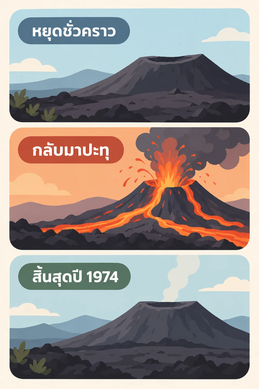 ช่วงหยุดและกลับมาปะทุอีกครั้ง