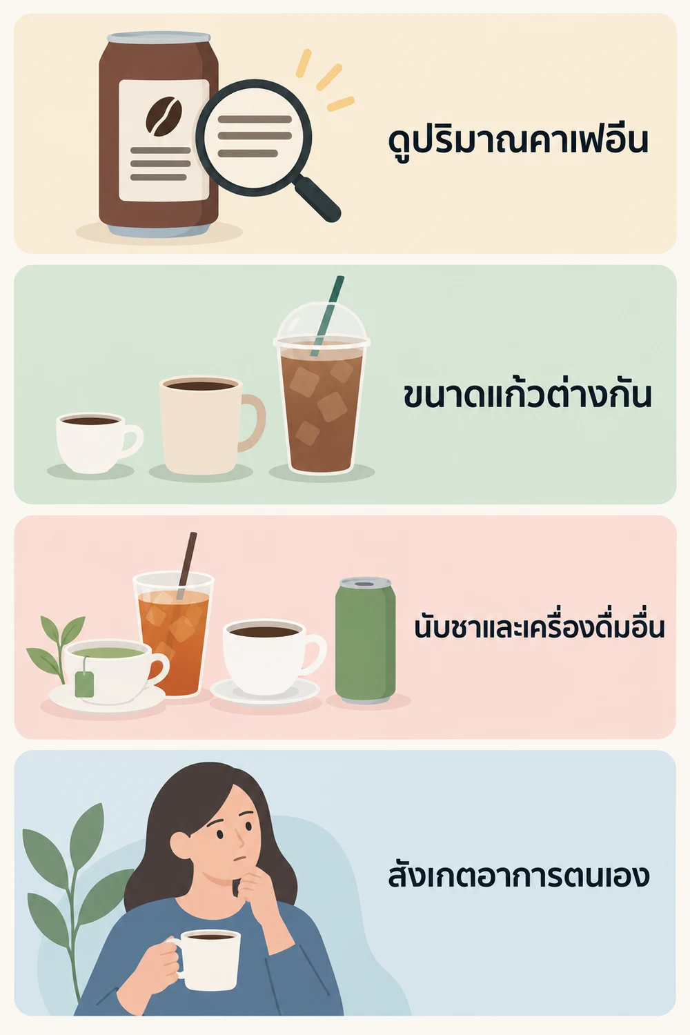 นับคาเฟอีนจากทุกแหล่งก่อนนับจำนวนแก้ว