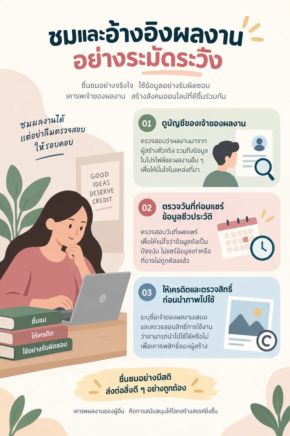 ชมและอ้างอิงผลงานอย่างระมัดระวัง