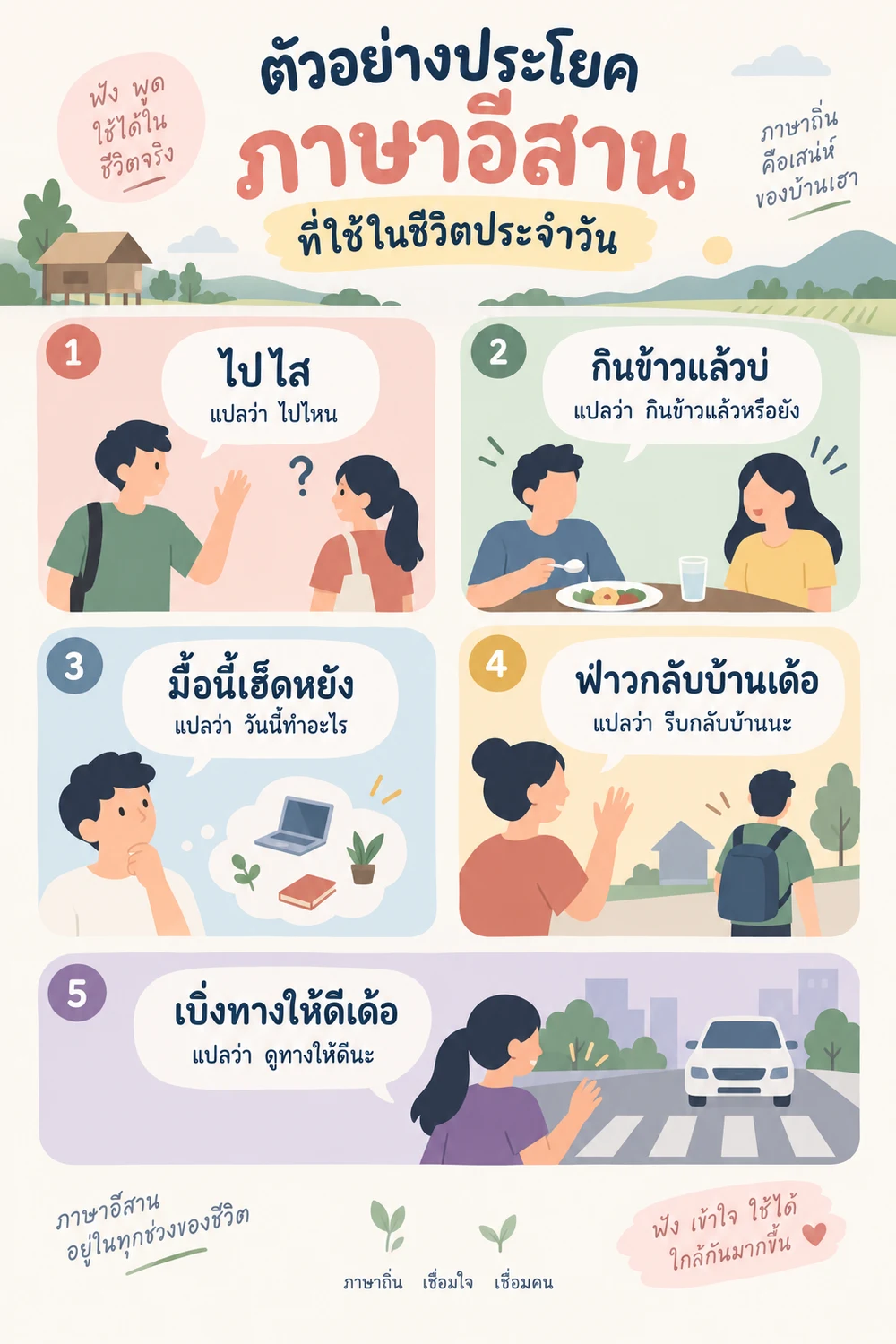 ตัวอย่างประโยคภาษาอีสานที่ใช้ในชีวิตประจำวัน