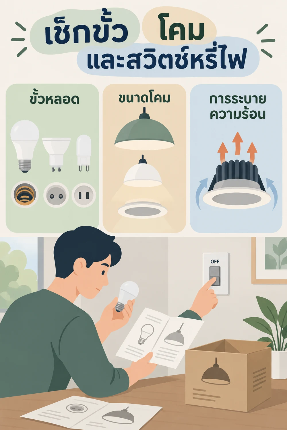 เช็กขั้ว โคม และสวิตช์หรี่ไฟ
