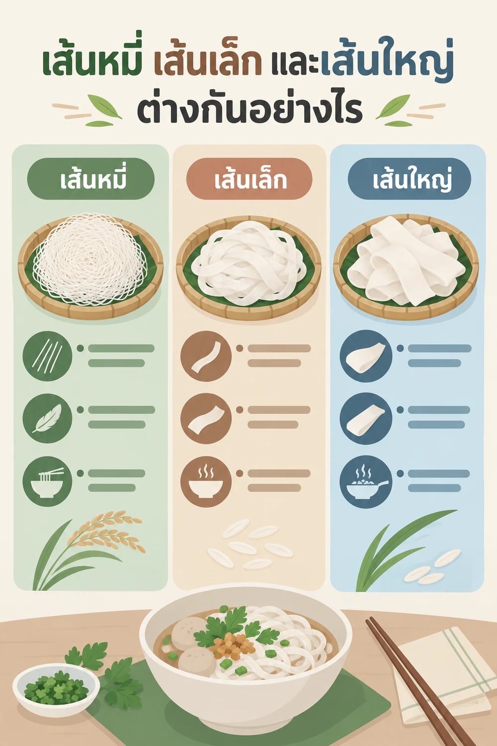 เส้นหมี่ เส้นเล็ก และเส้นใหญ่ต่างกันอย่างไร