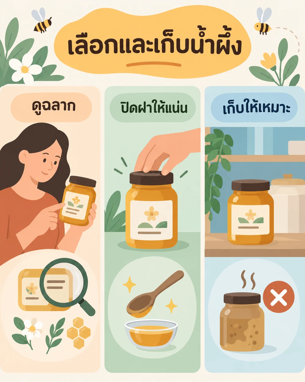 เลือกซื้อและเก็บน้ำผึ้งอย่างไร
