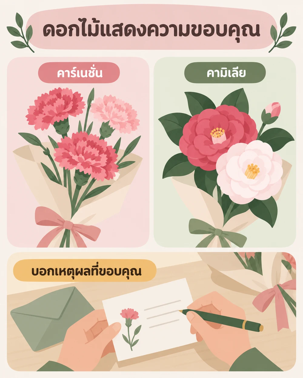 ดอกไม้แสดงความขอบคุณ คาร์เนชั่นและคามิเลีย