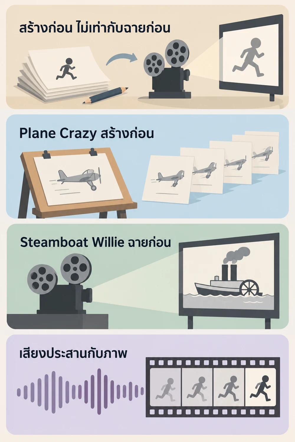 Plane Crazy สร้างก่อน แต่ Steamboat Willie ฉายก่อน