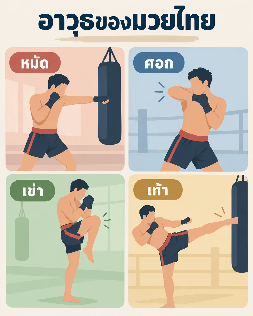 มวยไทยใช้ทักษะและอาวุธอะไร