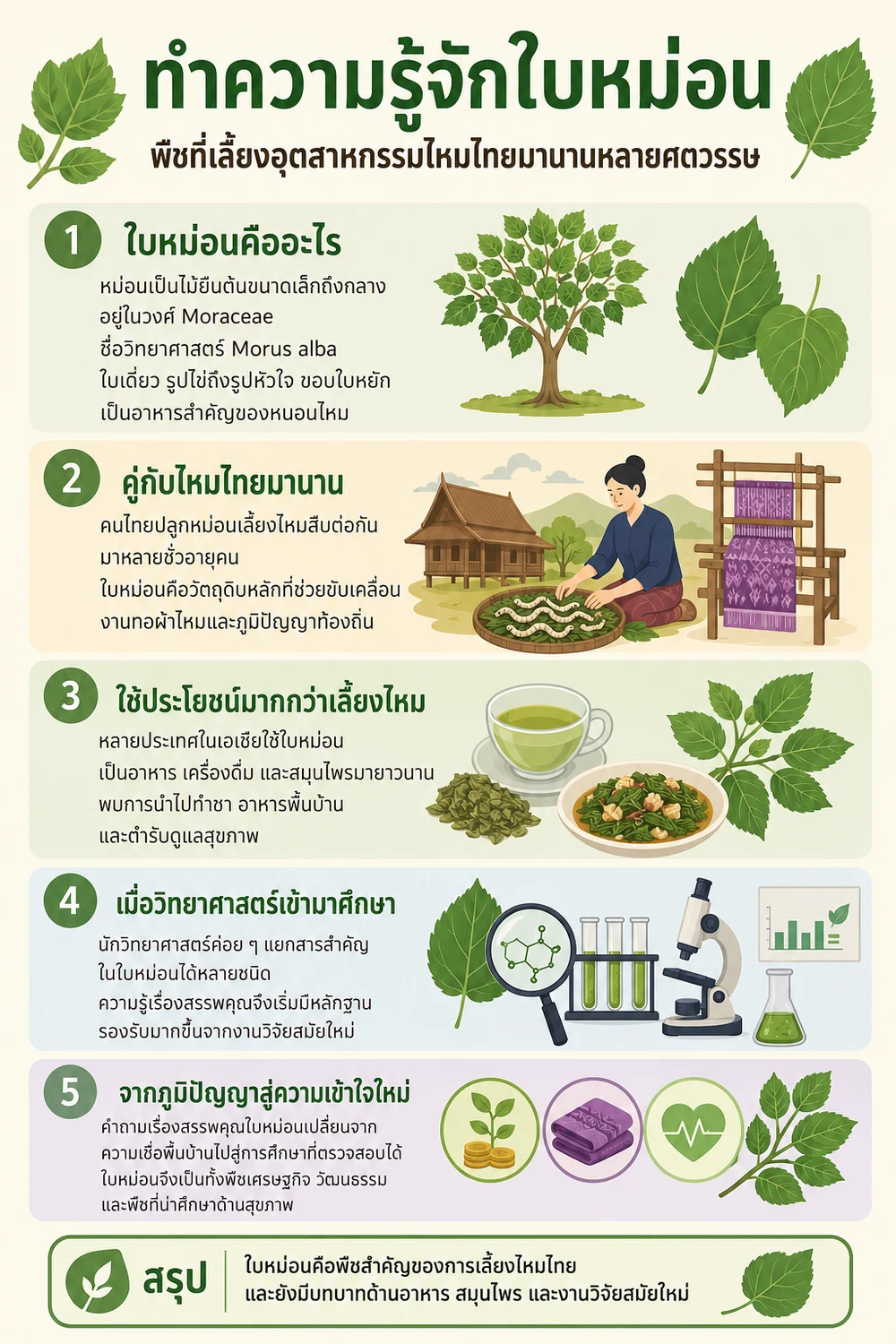 ทำความรู้จักใบหม่อน พืชที่เลี้ยงอุตสาหกรรมไหมไทยมานานหลายศตวรรษ