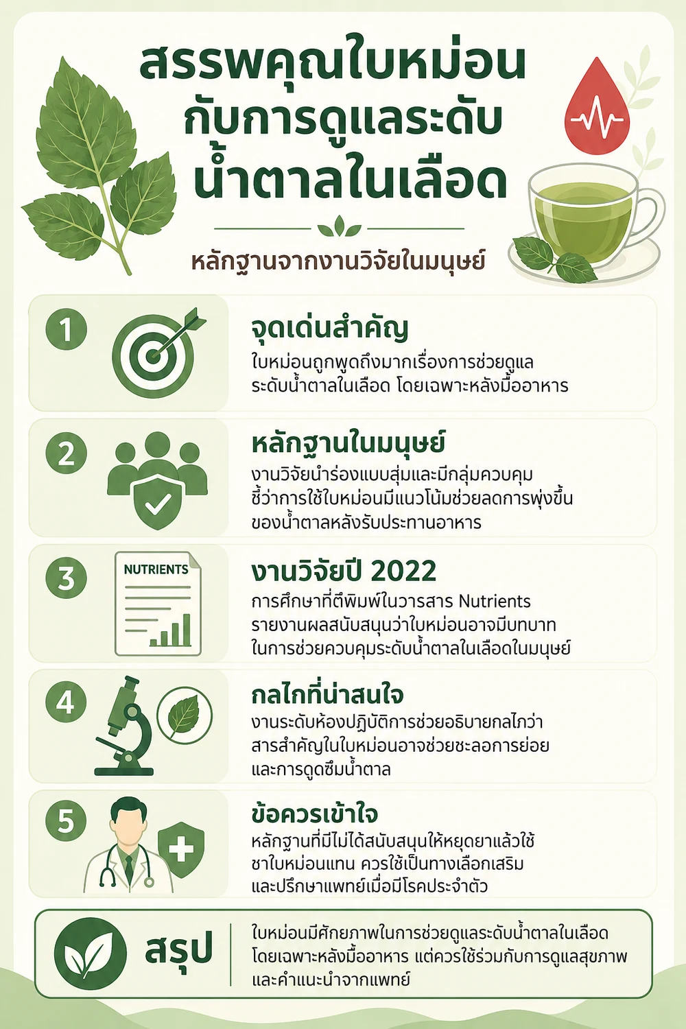 สรรพคุณใบหม่อนกับการดูแลระดับน้ำตาลในเลือด หลักฐานจากงานวิจัยในมนุษย์