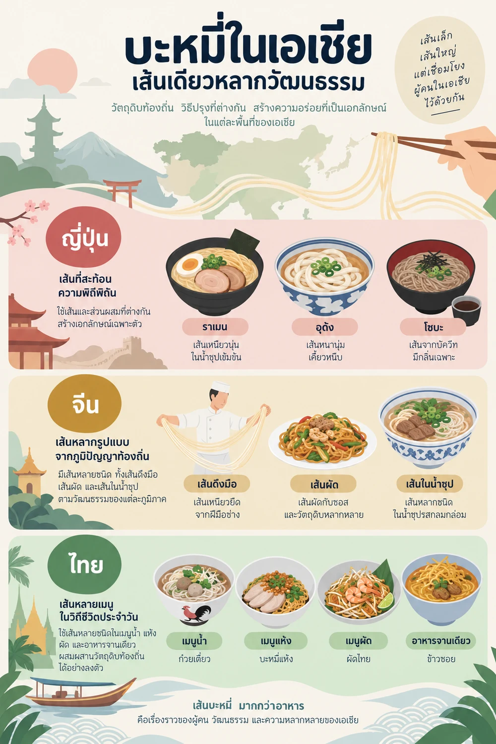 บะหมี่ในเอเชียและรูปแบบที่หลากหลาย
