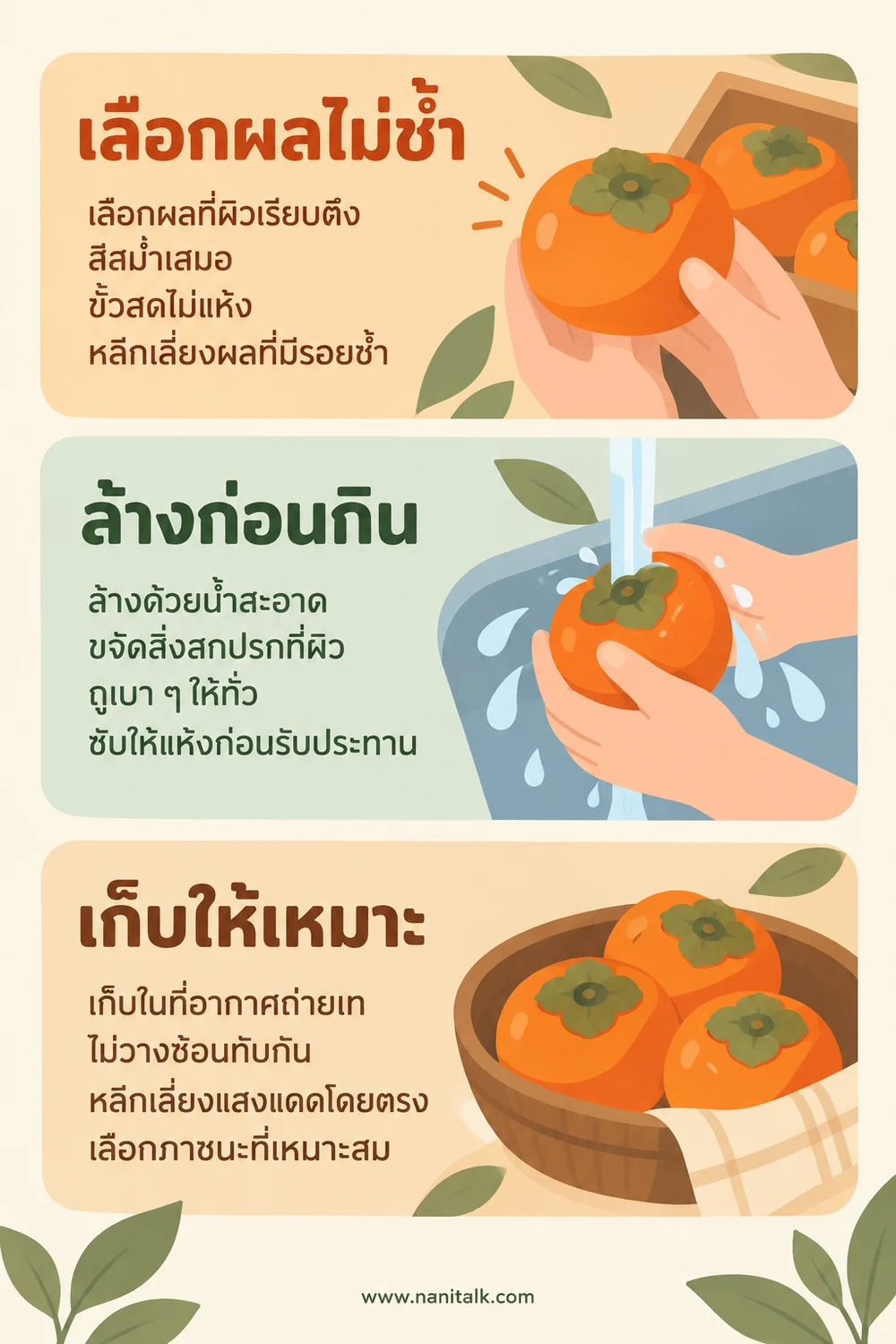 เลือกซื้อ เก็บ และเตรียมลูกพลับอย่างปลอดภัย