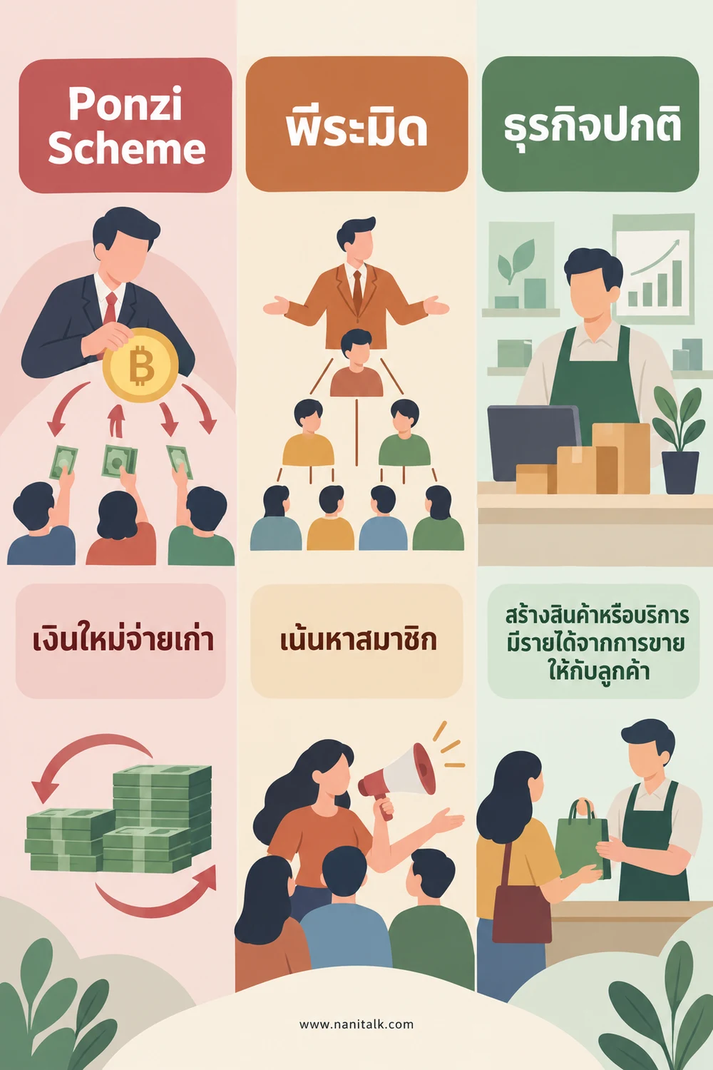 Ponzi Scheme ต่างจากพีระมิดและธุรกิจปกติอย่างไร