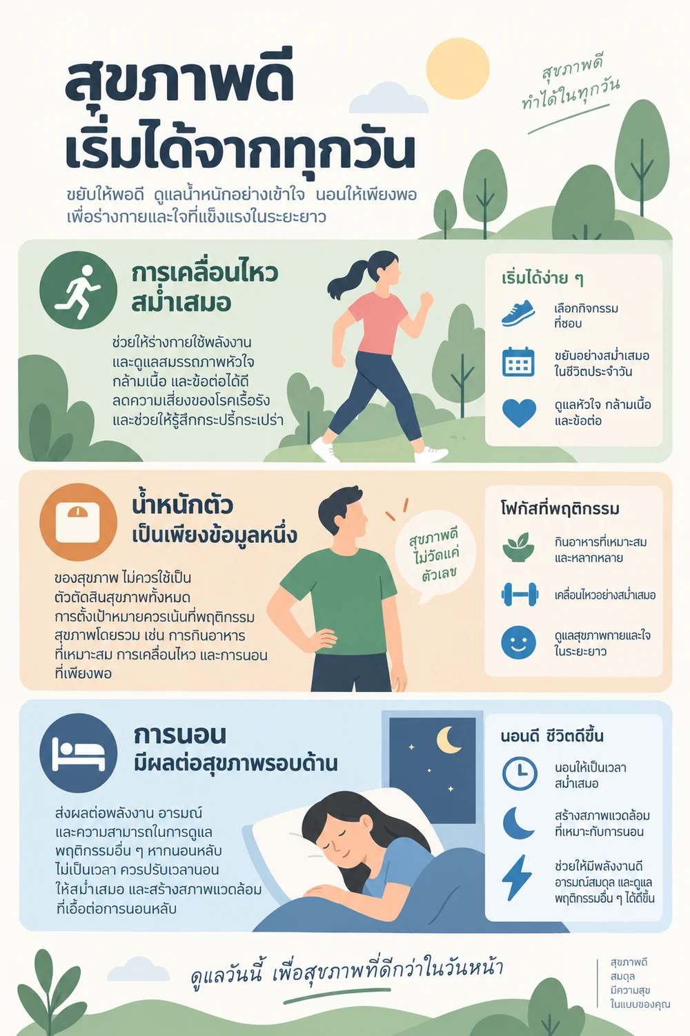การเคลื่อนไหว น้ำหนัก และการนอน
