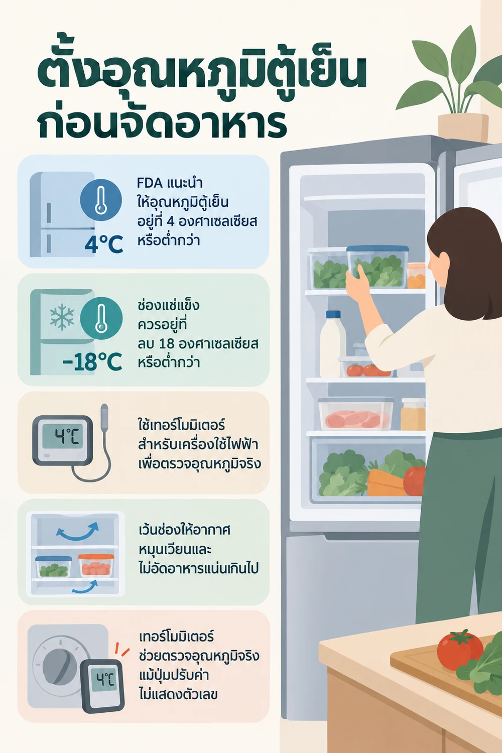 ตั้งอุณหภูมิตู้เย็นก่อนจัดอาหาร