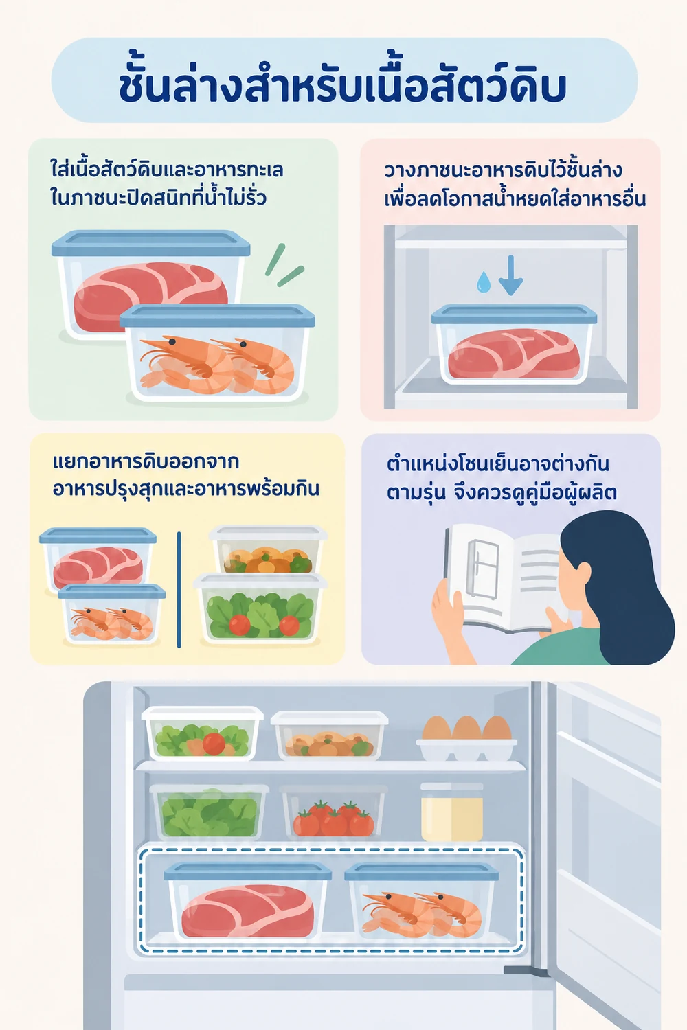 ชั้นล่างสำหรับเนื้อสัตว์ดิบ