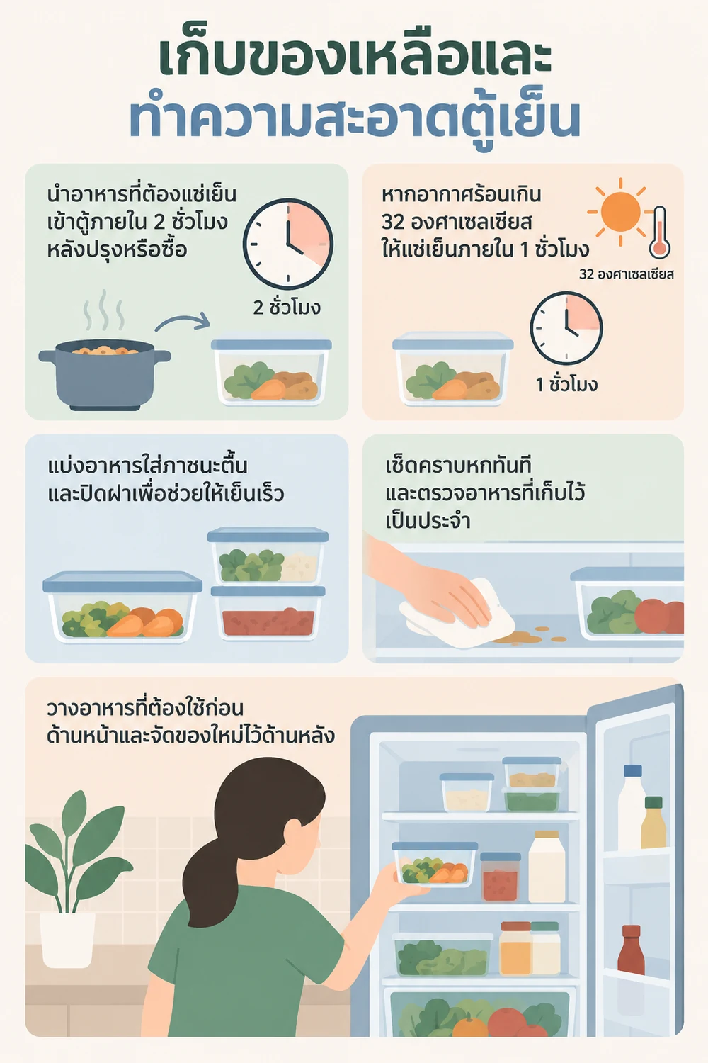 เก็บของเหลือและทำความสะอาดตู้เย็น