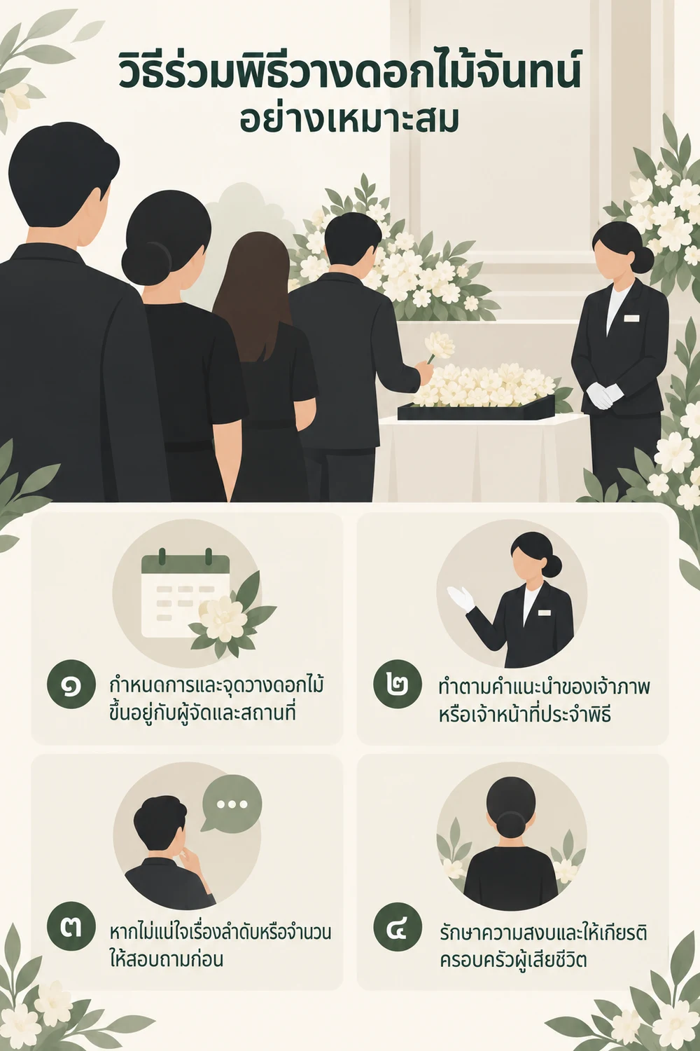 วิธีร่วมพิธีวางดอกไม้จันทน์อย่างเหมาะสม